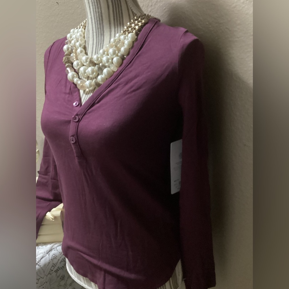 NEWT ATHLETA Burgundy Button-Up Top - Picture 3 of 12